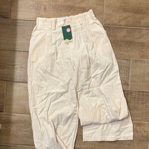 HALARA pleated Cream Cotton Wide leg casual pants with pockets